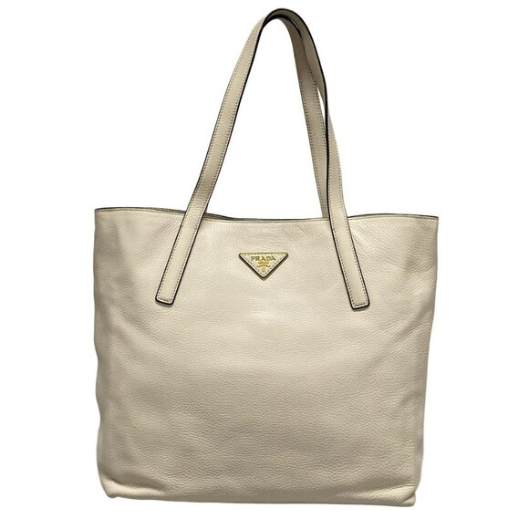 Auth PRADA - Cream Leather Tote Bag - Picture 1 of 16